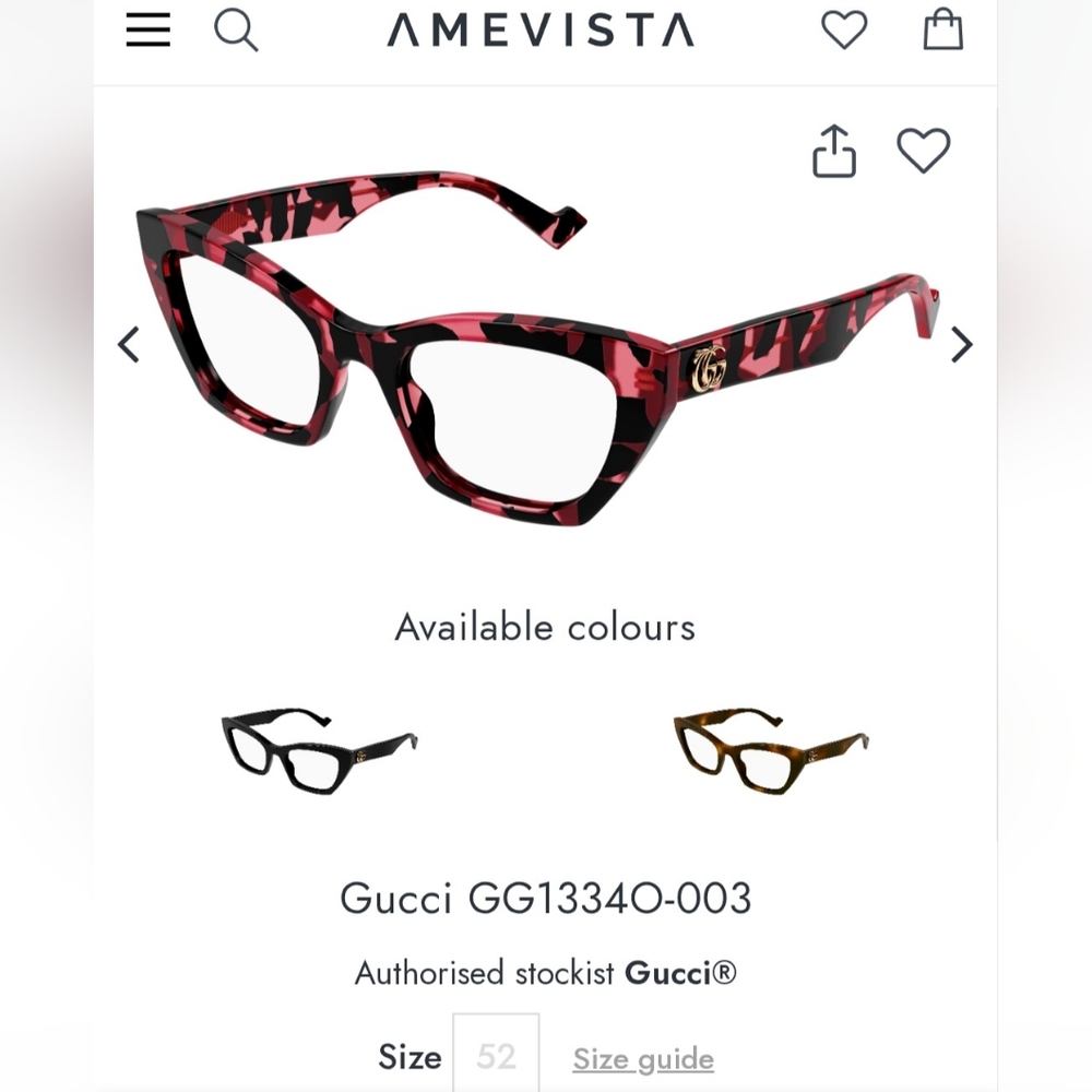 Gucci Women's Eye Glasses Red Havana Transparent Cat Eye GG1334O 003 52-20-145 - Picture 2 of 16